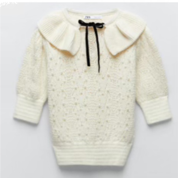 Zara White Sweater with Black Accent - Picture 4 of 8